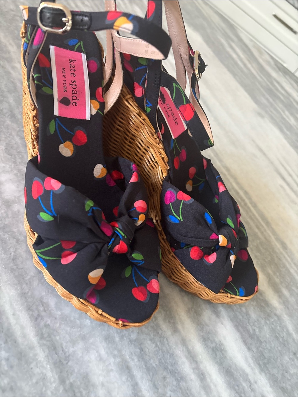 kate spade Black Cherry-Print Wedge Sandals size 9 brand new ! - Picture 7 of 14